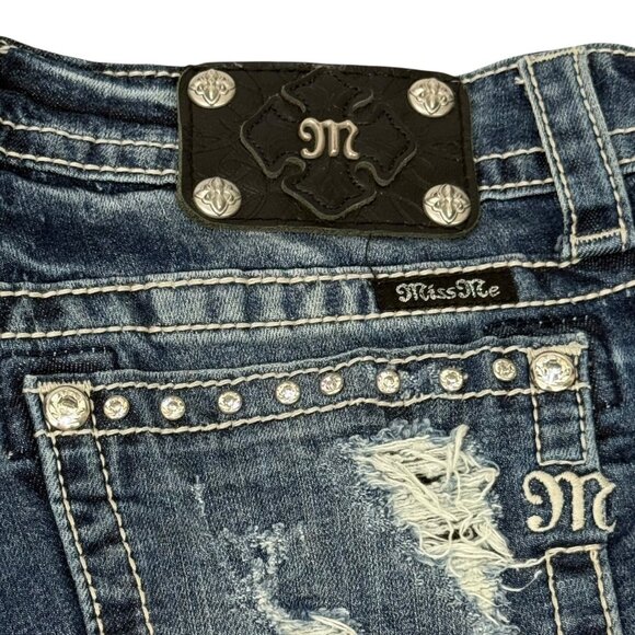 Miss Me American Flag Stars Stripes Shorts Blue Denim Cut Off Rhinestone Size 29 - Picture 6 of 12